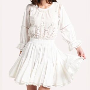 MISA Lex Dress in white cotton eyelet, size XS